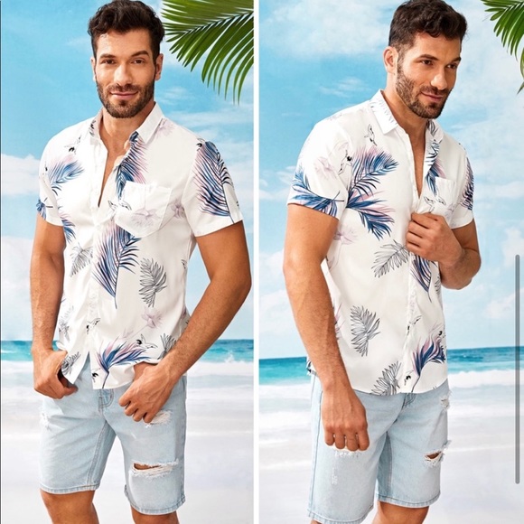 NWT Men’s leaf print pocket shirt super soft - Picture 5 of 6